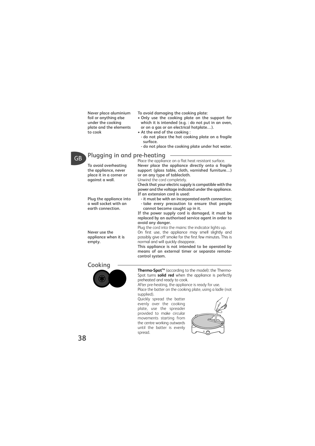 Tefal PY700528, PY700512 manual Plugging in and pre-heating, Cooking, To avoid damaging the cooking plate 