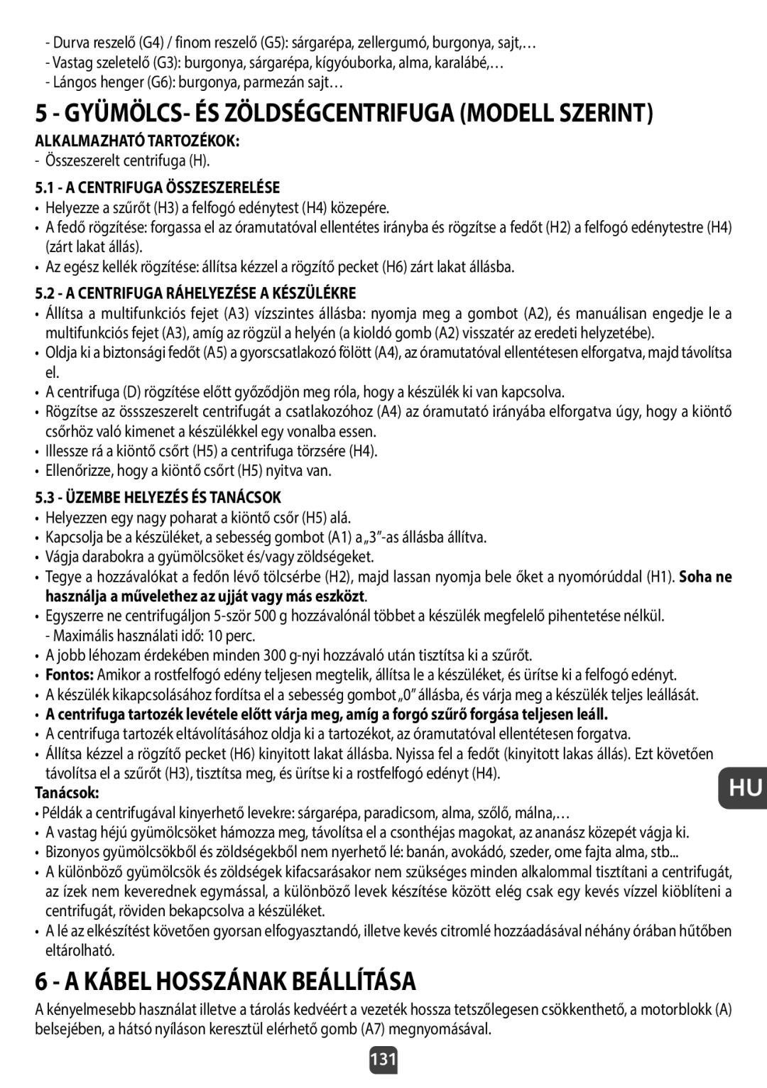 Tefal QB404D38 Kábel Hosszának Beállítása, GYÜMÖLCS- ÉS Zöldségcentrifuga Modell Szerint, Centrifuga Összeszerelése, 131 