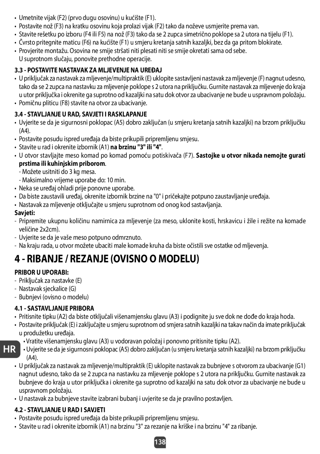 Tefal QB404D38 Ribanje / Rezanje Ovisno O Modelu, Postavite Nastavak ZA Mljevenje NA Uređaj, Stavljanje U RAD I Savjeti 