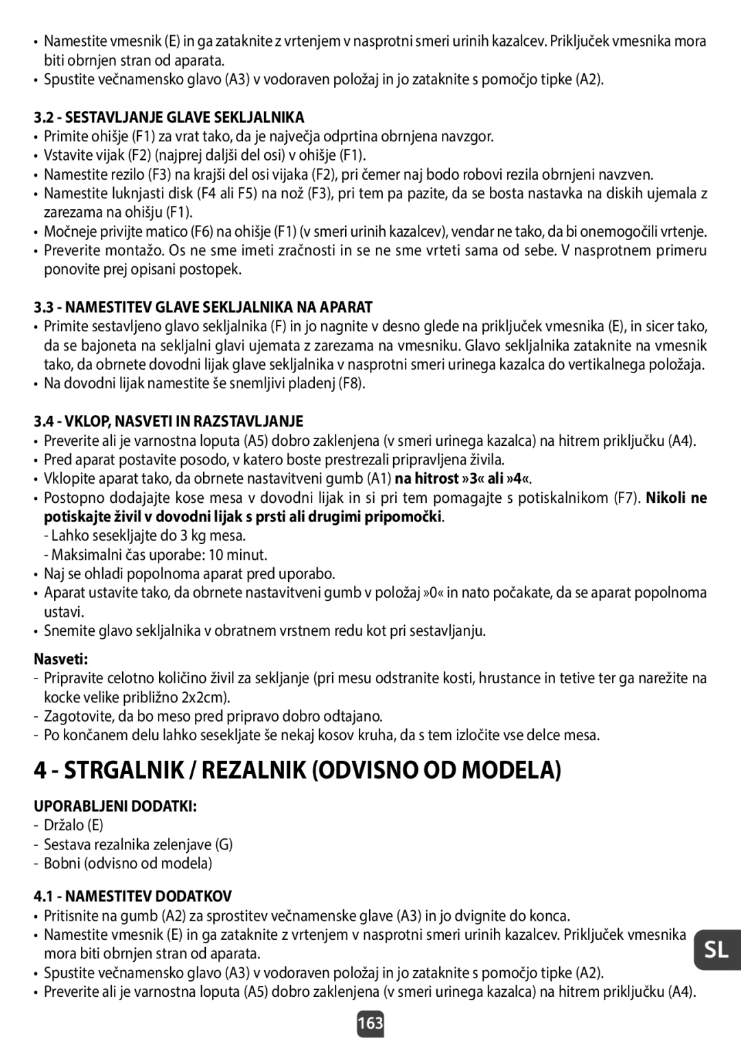 Tefal QB404D38 Strgalnik / Rezalnik Odvisno OD Modela, Sestavljanje Glave Sekljalnika, VKLOP, Nasveti in Razstavljanje 