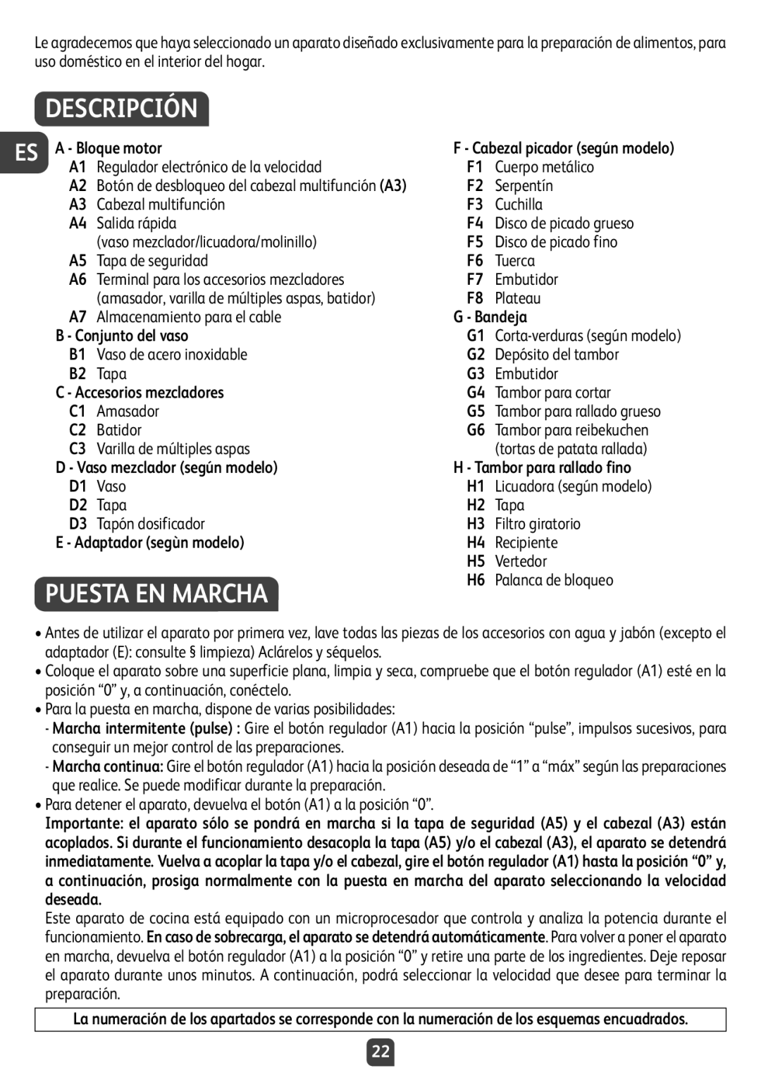 Tefal QB404D38 manual Descripción, Puesta EN Marcha 