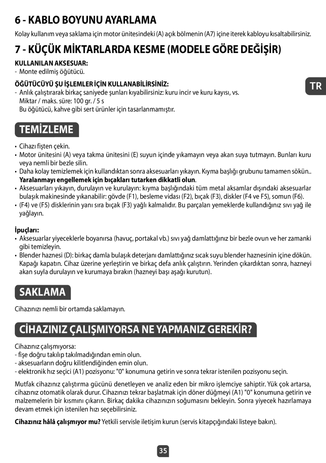 Tefal QB404D38 manual Kablo Boyunu Ayarlama, Temİzleme, Saklama, Cİhaziniz Çalişmiyorsa NE Yapmaniz GEREKİR? 