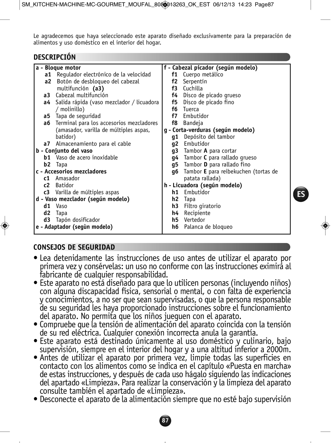 Tefal QB404H38 manual Descripción, Consejos DE Seguridad, Bandeja 