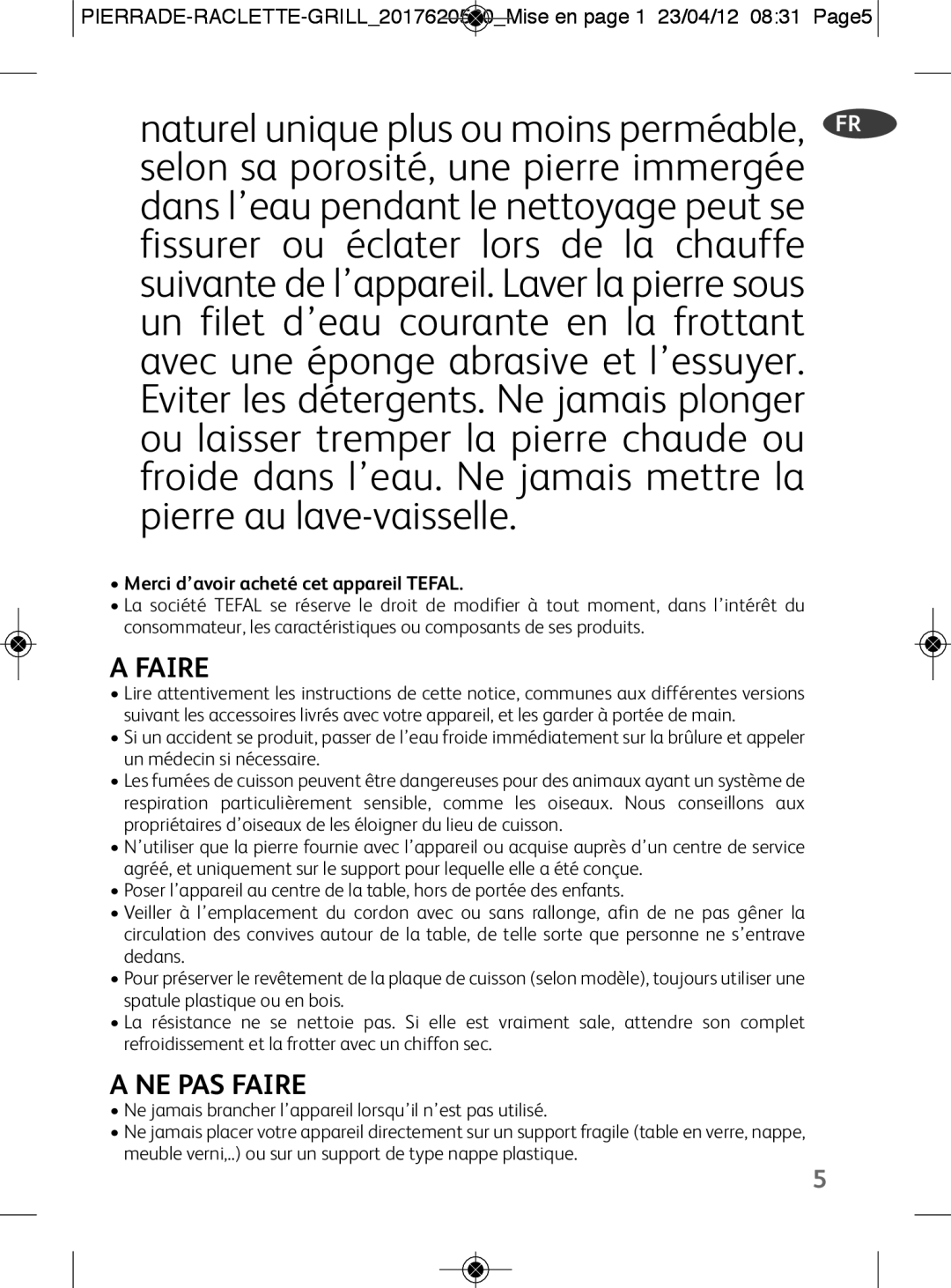 Tefal RE300112 manual Avec une éponge abrasive et l’essuyer. IT, NE PAS Faire 