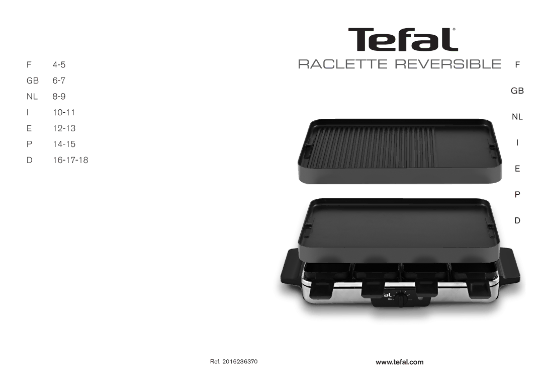 Tefal RE801072, RE801012 manual Raclette Reversible F 