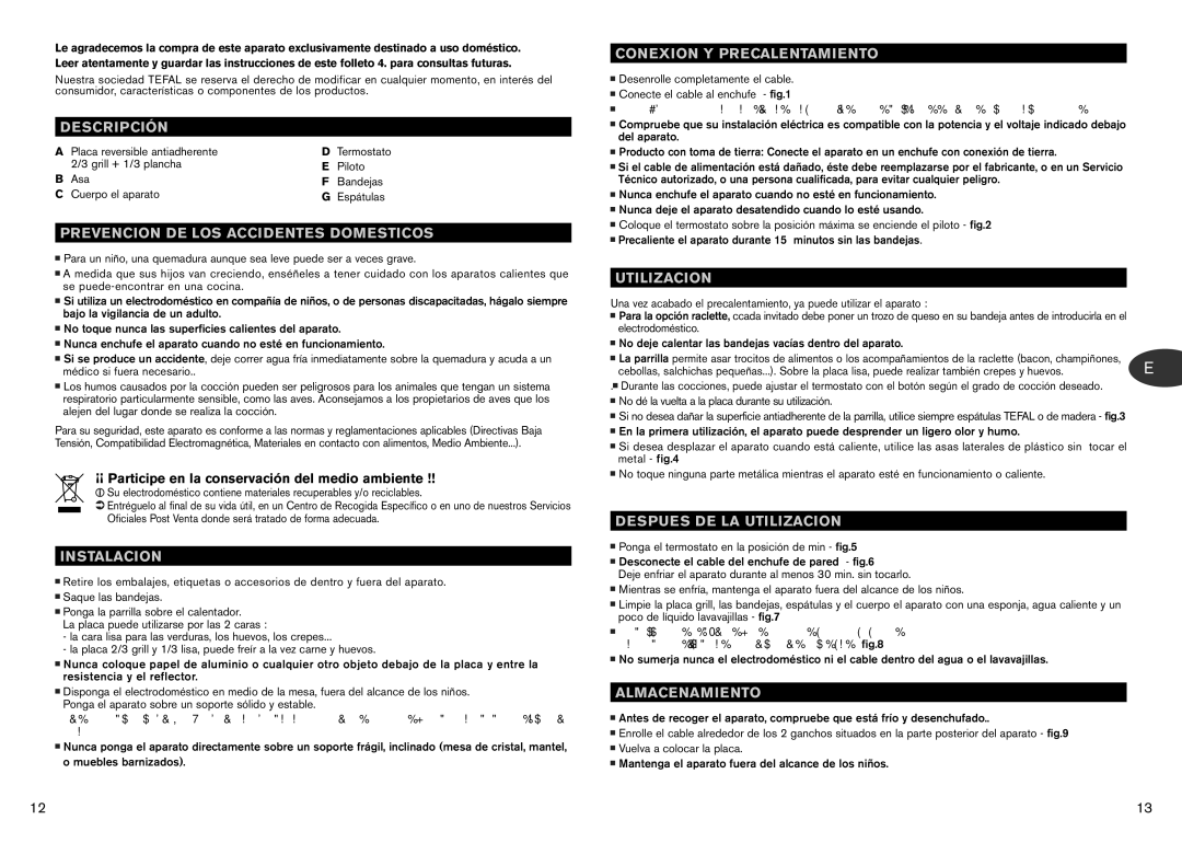 Tefal RE801072 Descripción, Prevencion DE LOS Accidentes Domesticos, Instalacion, Conexion Y Precalentamiento, Utilizacion 