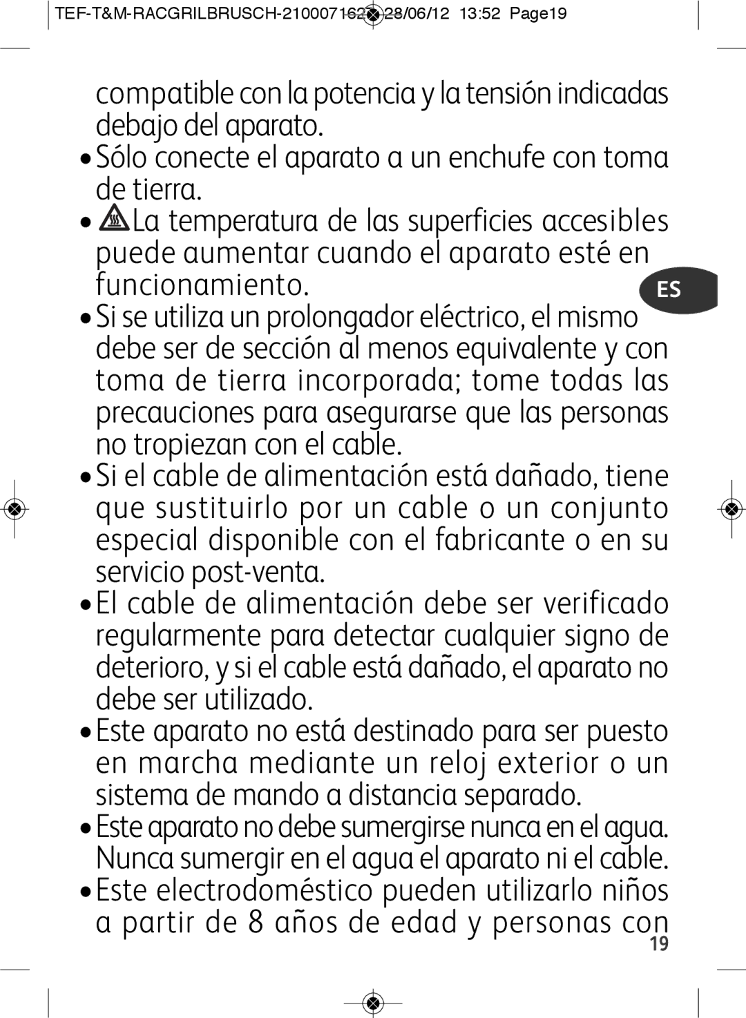 Tefal RE901601 manual TEF-T&M-RACGRILBRUSCH-2100071627 28/06/12 1352 Page19 