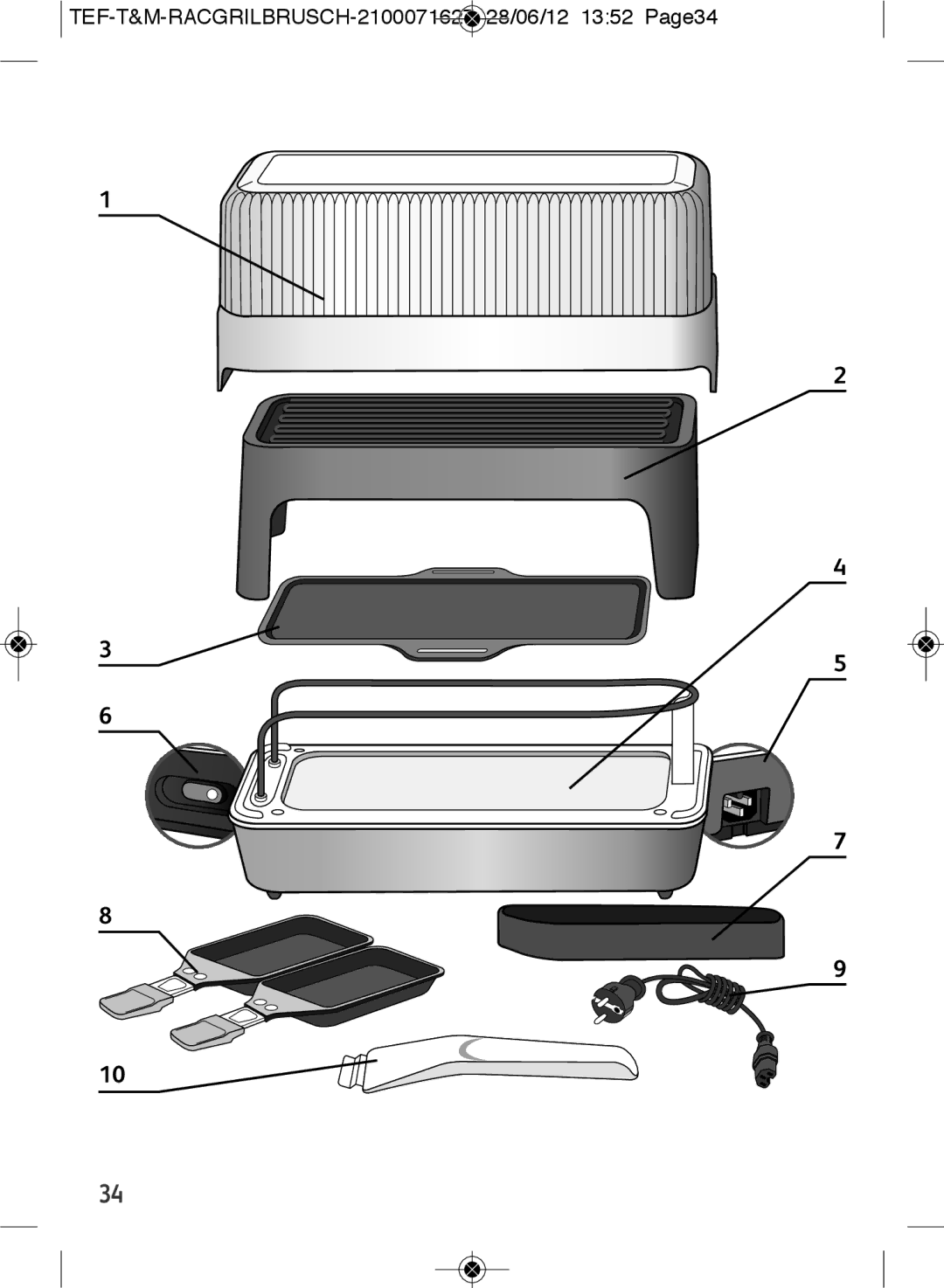 Tefal RE901601 manual TEF-T&M-RACGRILBRUSCH-2100071627 28/06/12 1352 Page34 