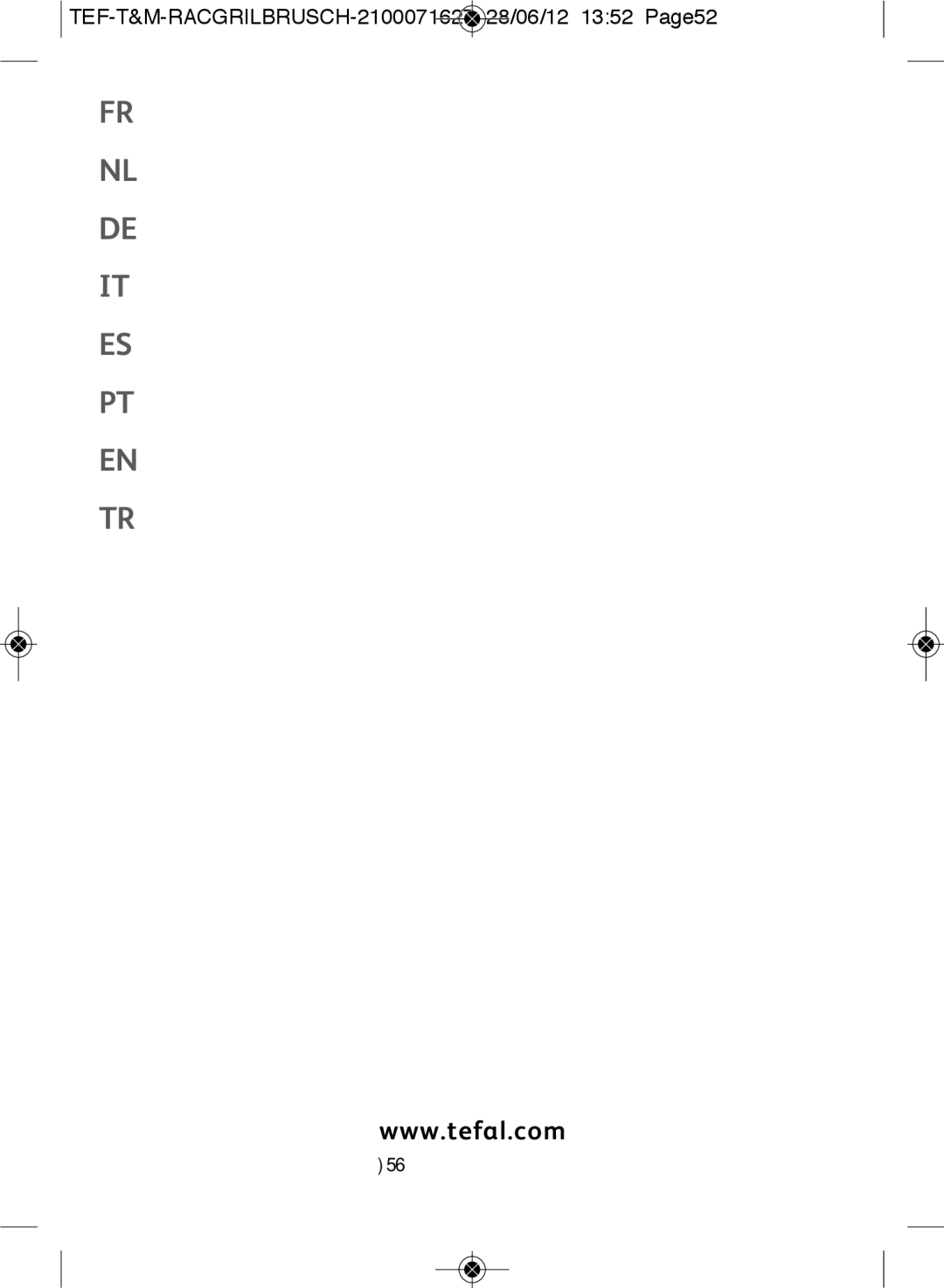Tefal RE901601 manual TEF-T&M-RACGRILBRUSCH-2100071627 28/06/12 1352 Page52 