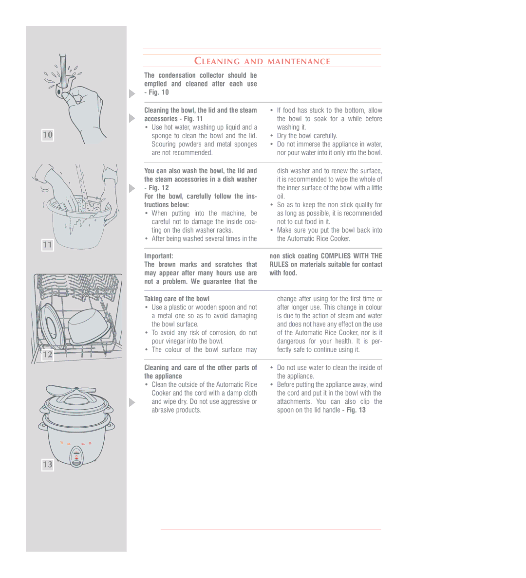 Tefal RK100870, RK100832, RK100815, RK100851, RK100831 Accessories Fig, Tructions below, With food, Taking care of the bowl 