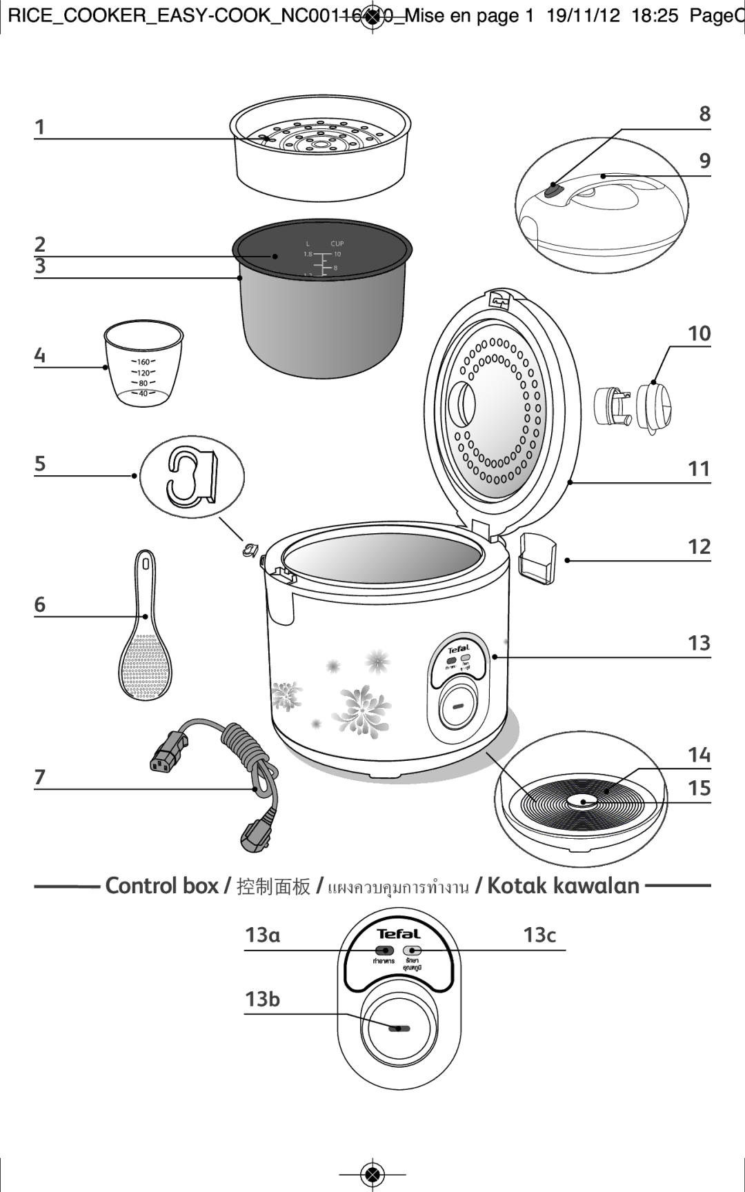 Tefal RK101825, RK1018TH, RK101827 manual Control box / 控制面板 / แผงควบคุมการทำงาน / Kotak kawalan 