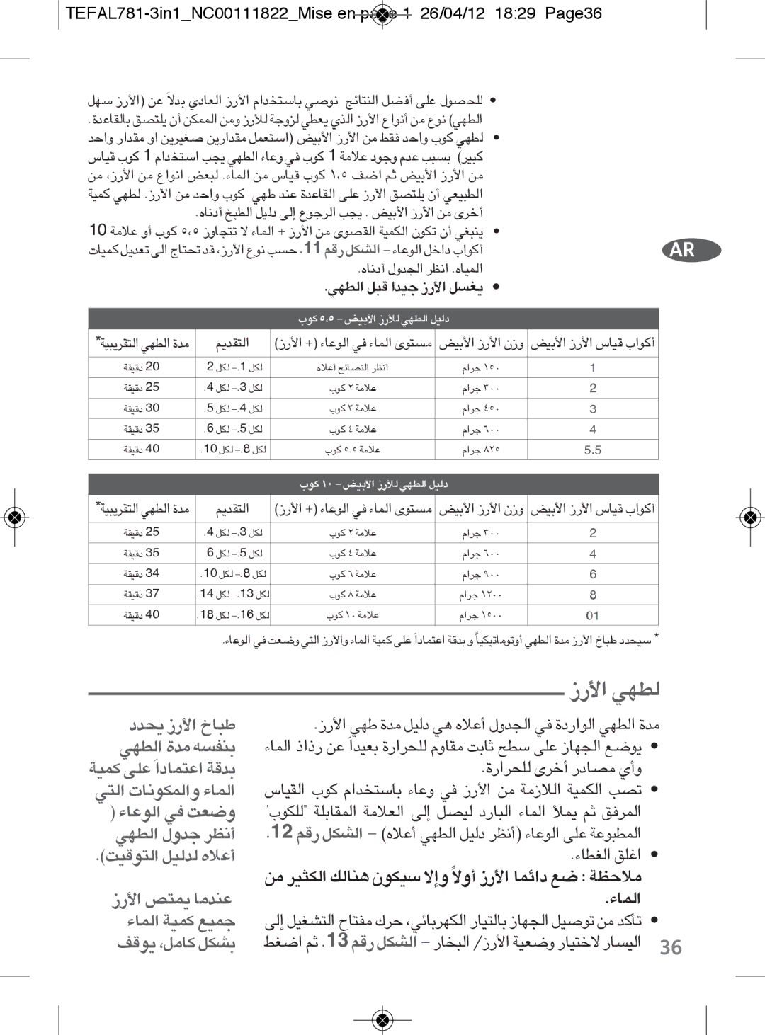 Tefal RK203E25, RK203E27 manual ¸« DNw∞, TEFAL781-3in1NC00111822Mise en page 1 26/04/12 1829 Page36, Ib¥r∞∑« 