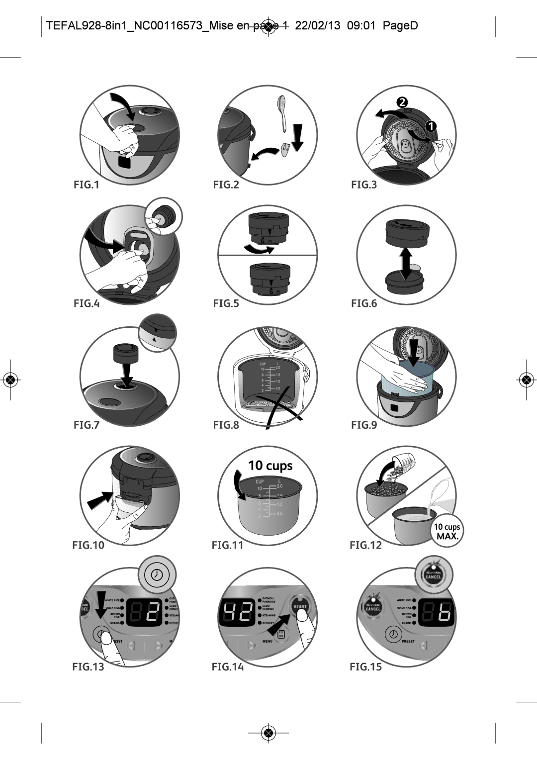 Tefal RK302E15 manual TEFAL928-8IN1NC00116573MISE EN page 1 22/02/13 0901 Paged 