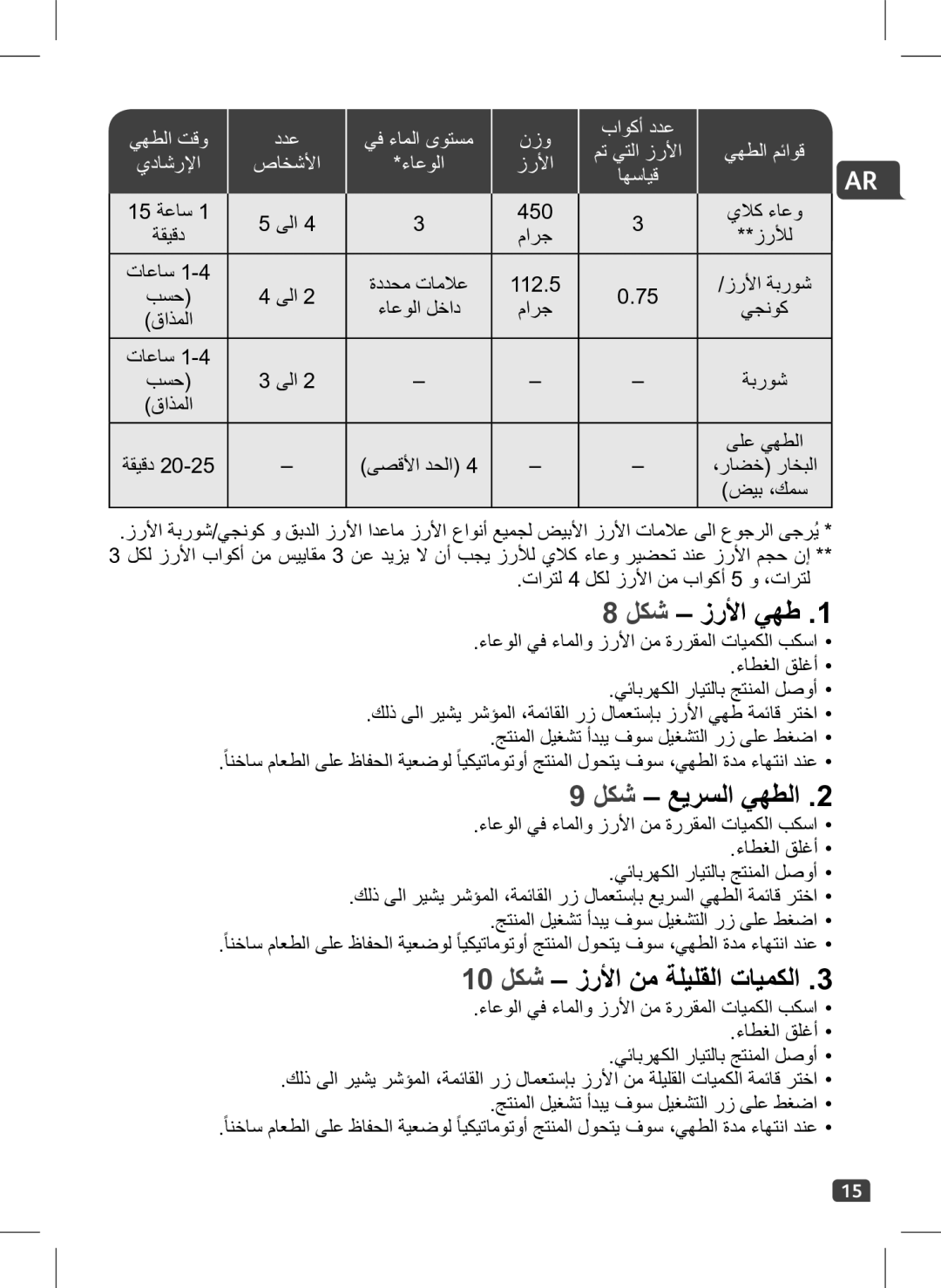 Tefal RK700670, RK700673, RK700671, RK700672, RK700650 manual لكش زرلأا يهط, لكش عيرسلا يهطلا, 10 لكش زرلأا نم ةليلقلا تايمكلا 