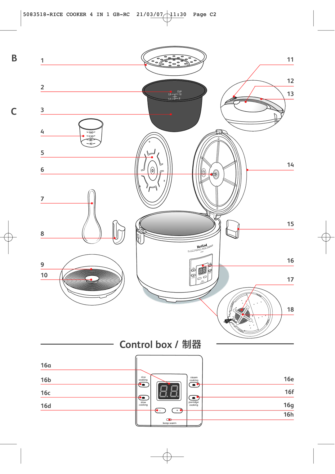 Tefal RK701116, RK701115, RK701150, RK701170 manual Control box, 16e 16f 16g 16h 