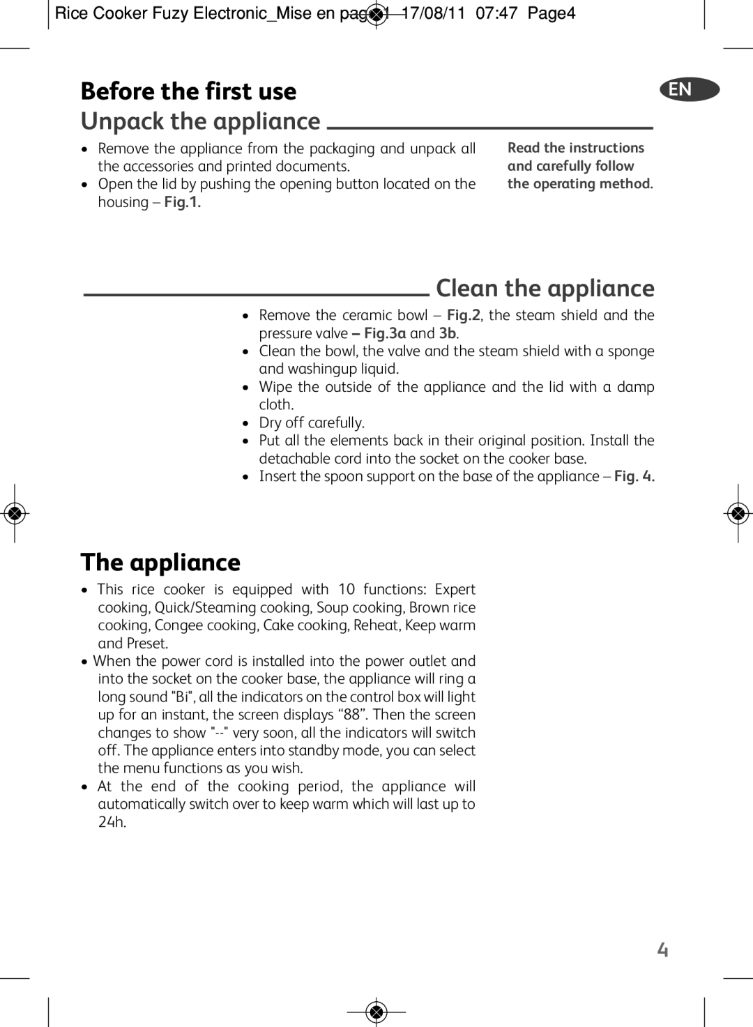 Tefal RK703170, RK703171 manual Before the first use, Unpack the appliance, Clean the appliance, Appliance 