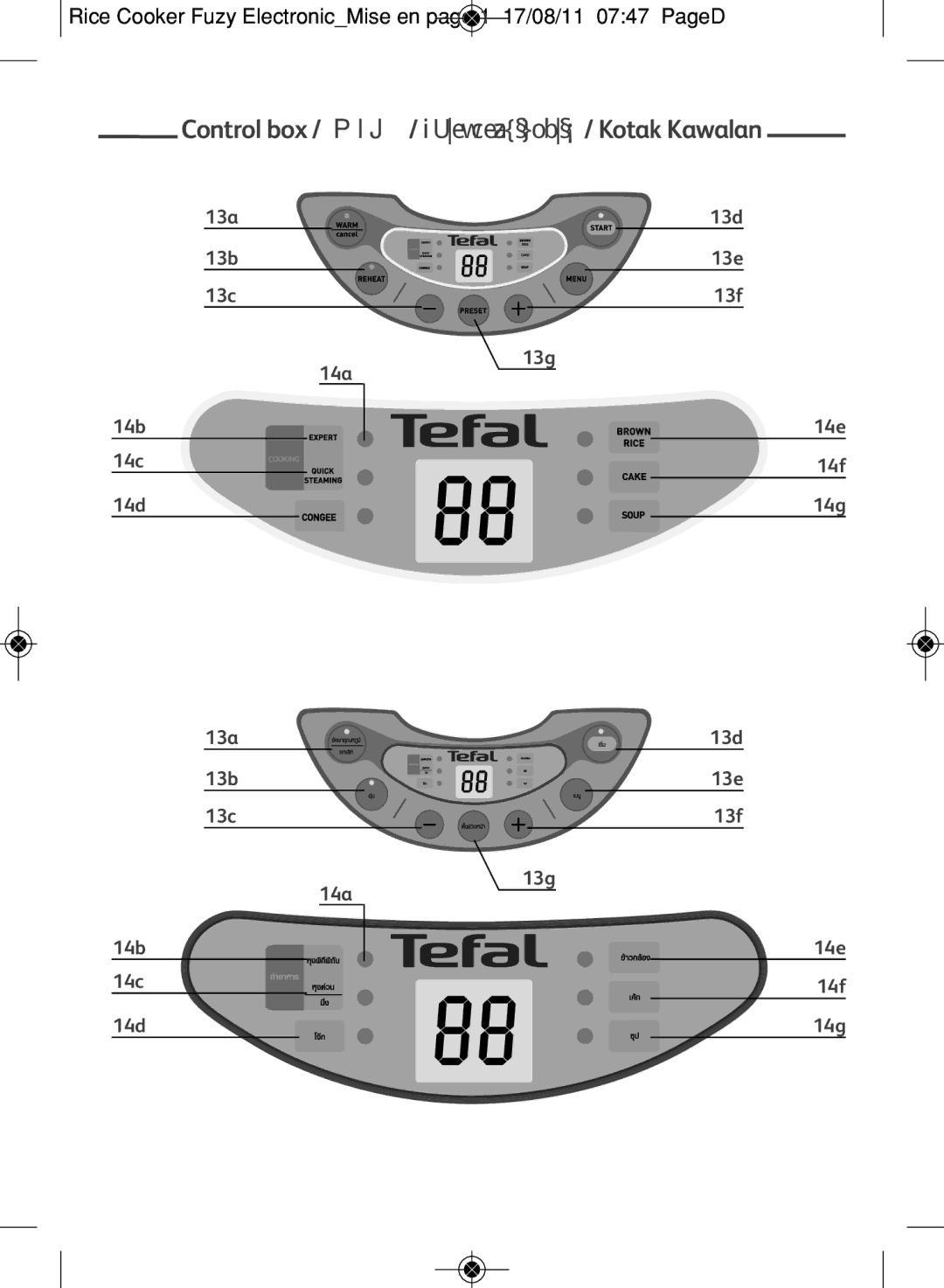 Tefal RK703170, RK703171 manual Control box / 控制板/ แผงควบคุมการทำงาน / Kotak Kawalan 