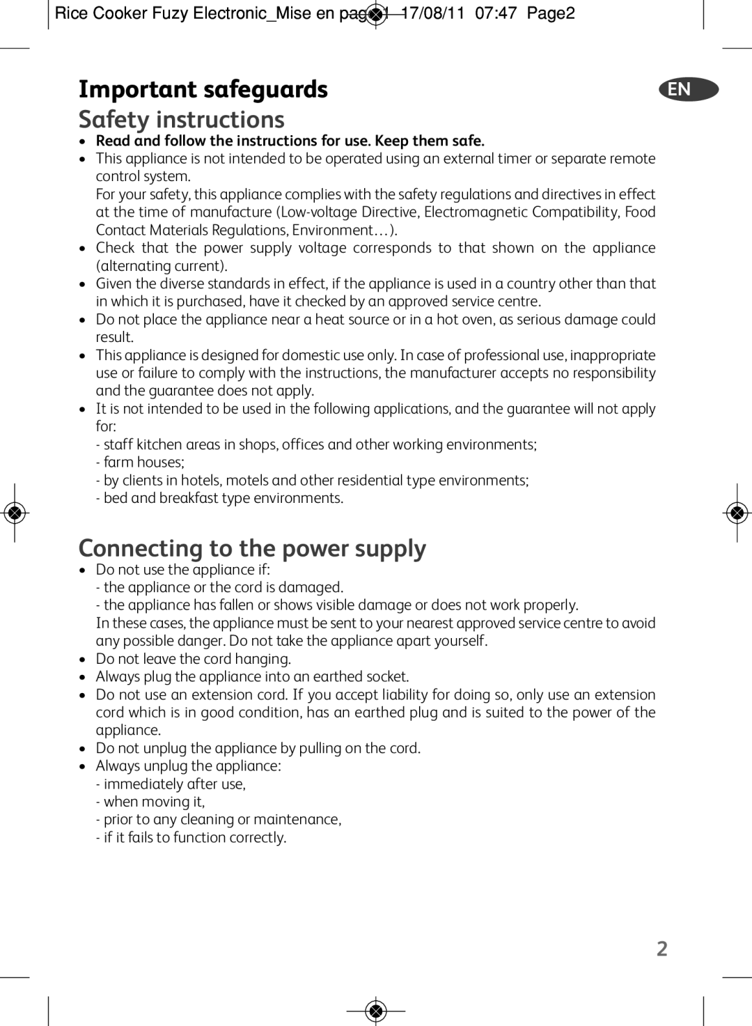 Tefal RK703170, RK703171 manual Important safeguards, Safety instructions, Connecting to the power supply 