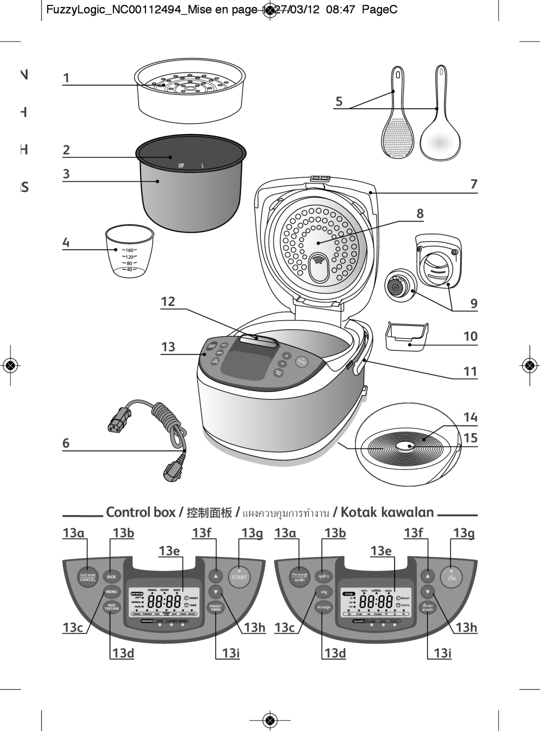 Tefal RK704E60 manual Control box / 控制面板 / แผงควบคุมการทำงาน / Kotak kawalan 