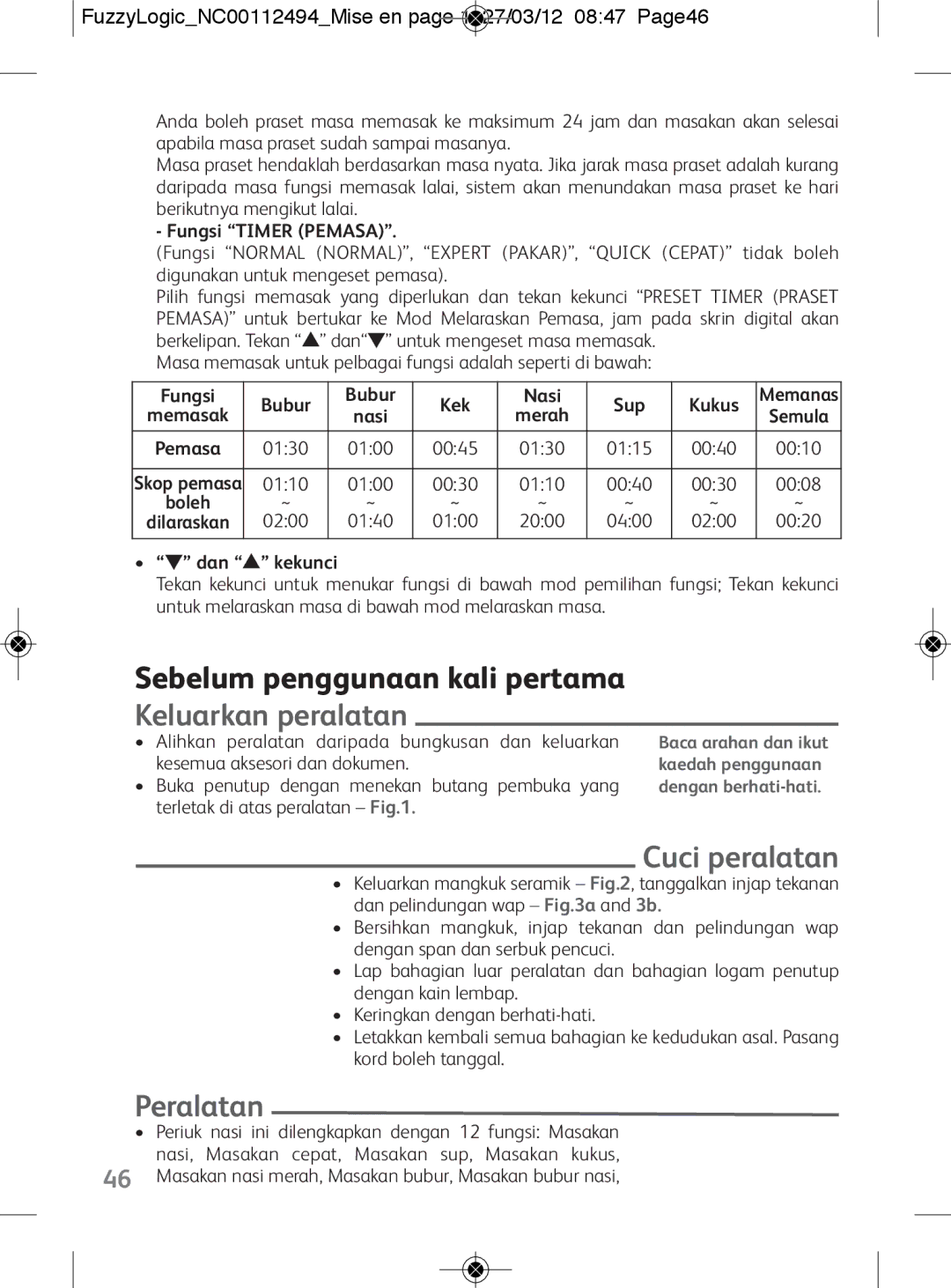 Tefal RK704E60 manual Sebelum penggunaan kali pertama, Keluarkan peralatan, Cuci peralatan, Peralatan 