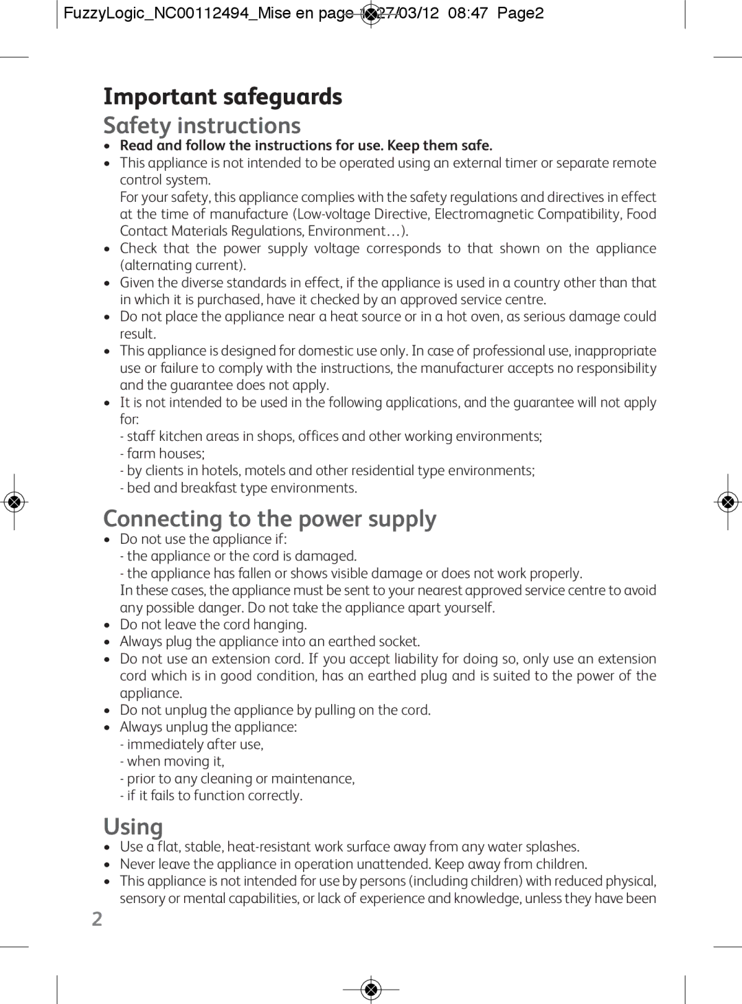 Tefal RK704E60 manual Important safeguards, Safety instructions, Connecting to the power supply, Using 