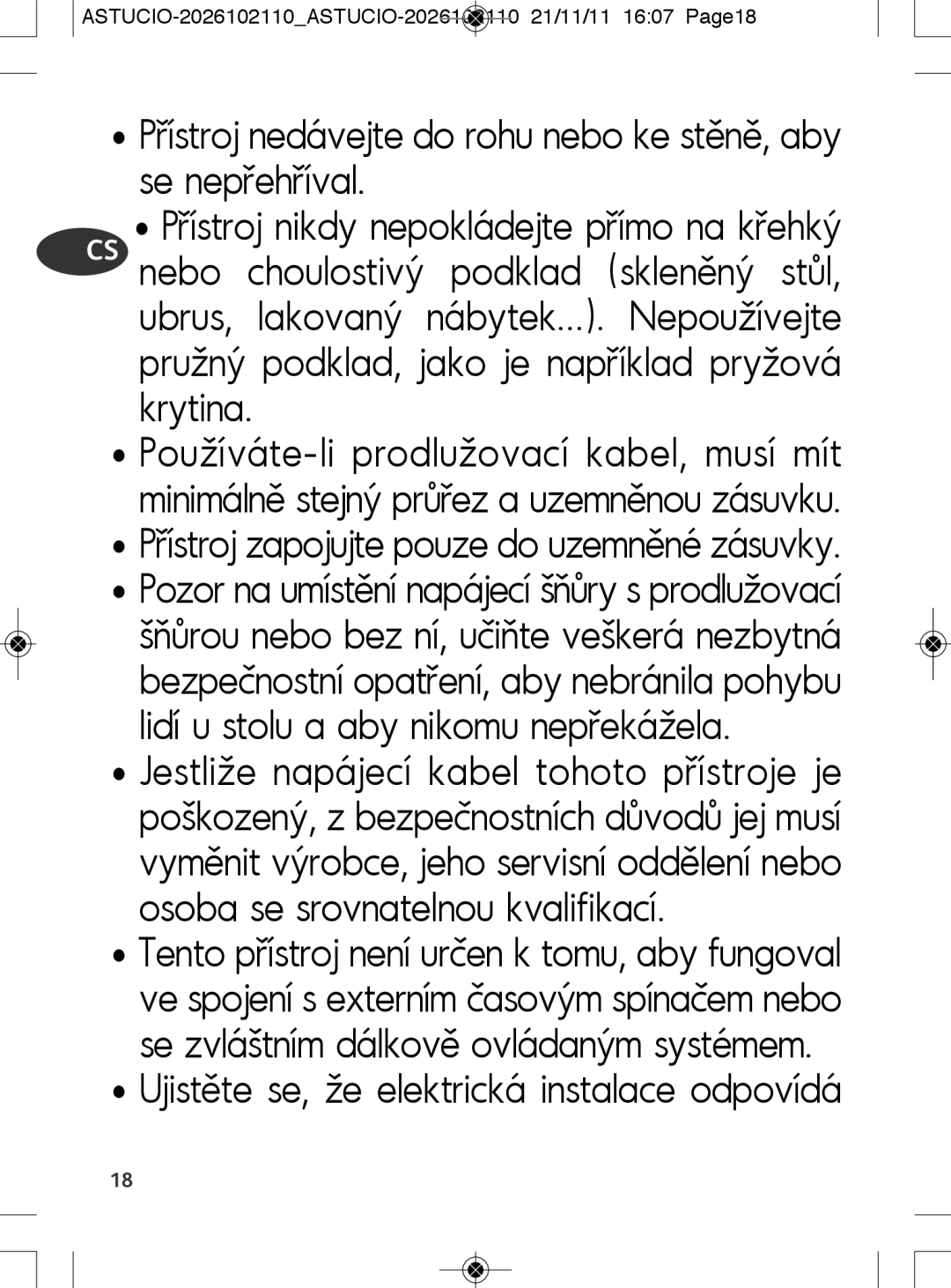 Tefal SK500028 manual Krytina, Ujistěte se, že elektrická instalace odpovídá 