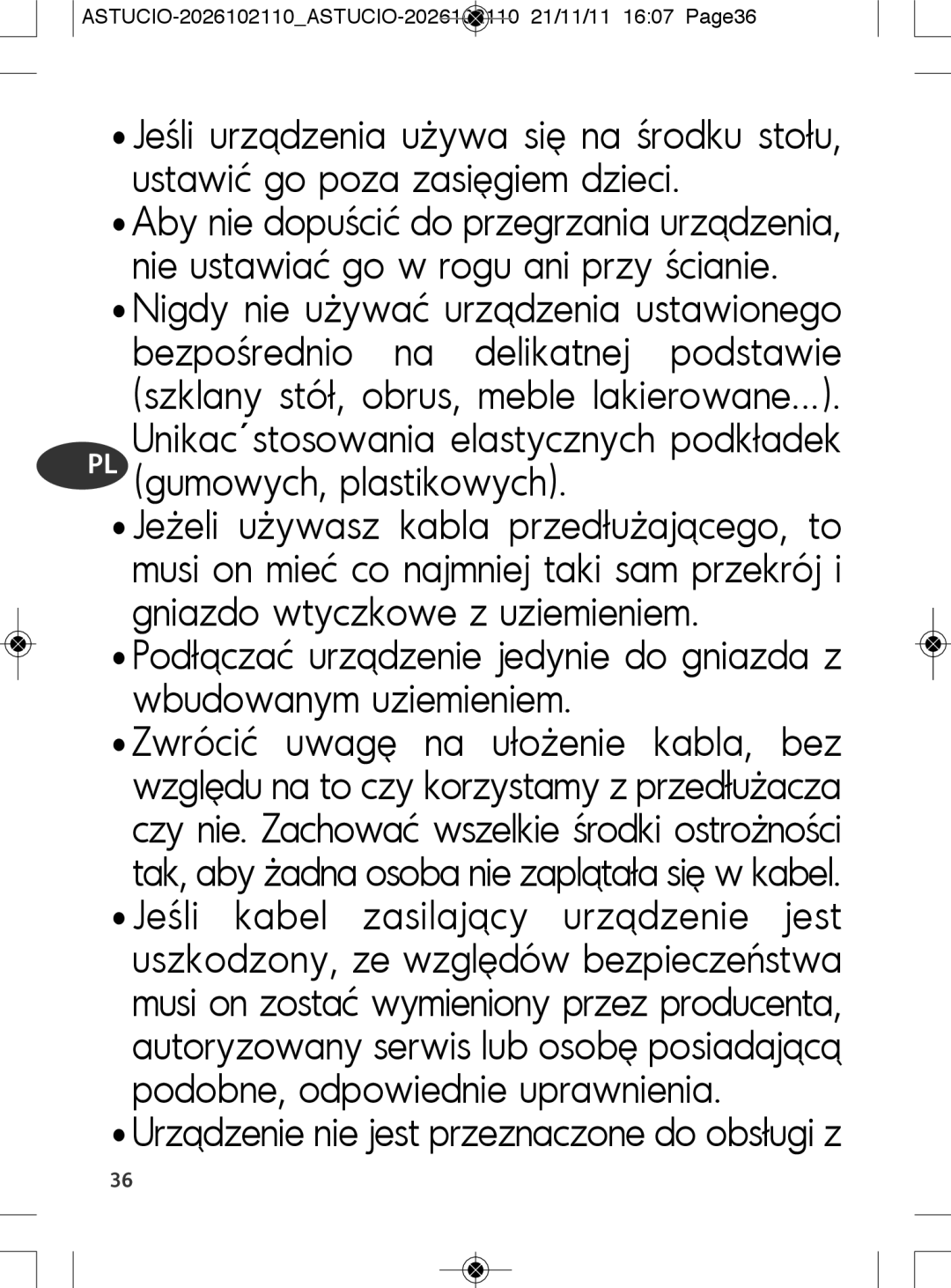 Tefal SK500028 manual PL gumowych, plastikowych, Urządzenie nie jest przeznaczone do obsługi z 