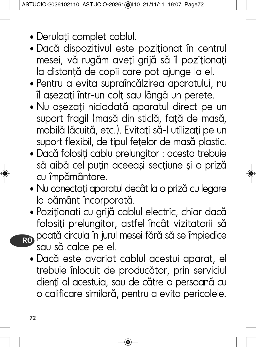 Tefal SK500028 Derulaţi complet cablul, RO sau să calce pe el, ASTUCIO-2026102110ASTUCIO-2026102110 21/11/11 1607 Page72 