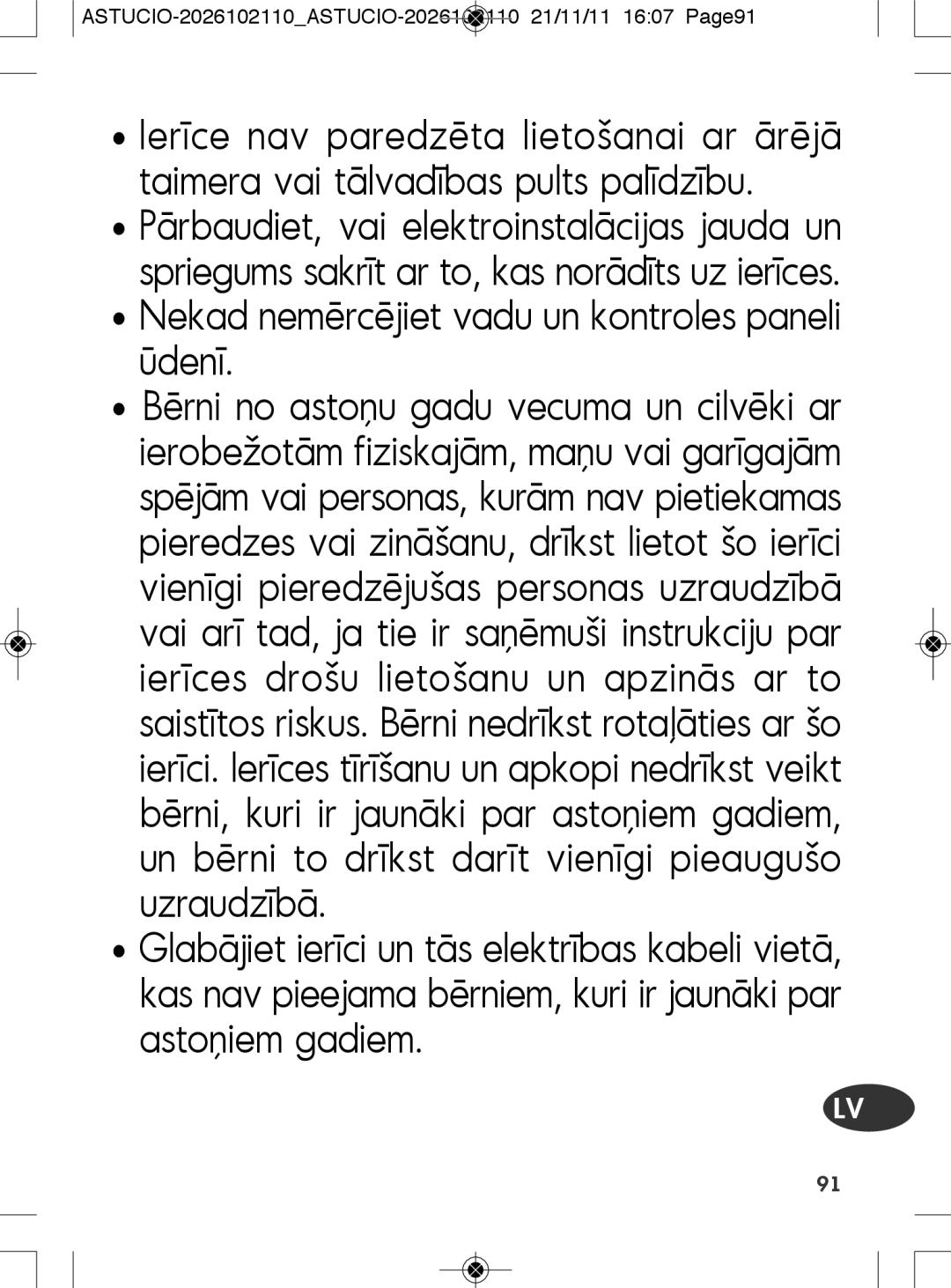 Tefal SK500028 Nekad nemērcējiet vadu un kontroles paneli ūdenī, ASTUCIO-2026102110ASTUCIO-2026102110 21/11/11 1607 Page91 