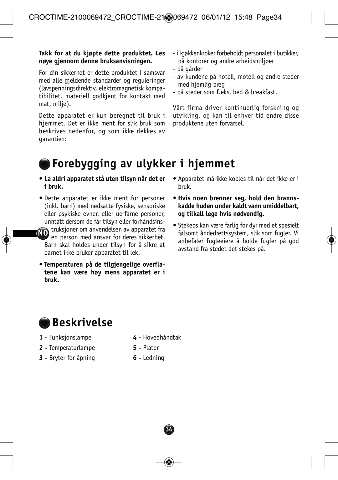 Tefal SM152233, SM152282 Forebygging av ulykker i hjemmet, CROCTIME-2100069472CROCTIME-2100069472 06/01/12 1548 PAGE34 