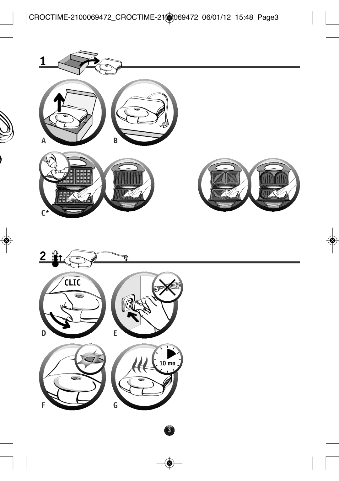 Tefal SM152213, SM152282, SM152234, SM152233 manual Clic, CROCTIME-2100069472CROCTIME-2100069472 06/01/12 1548 PAGE3 