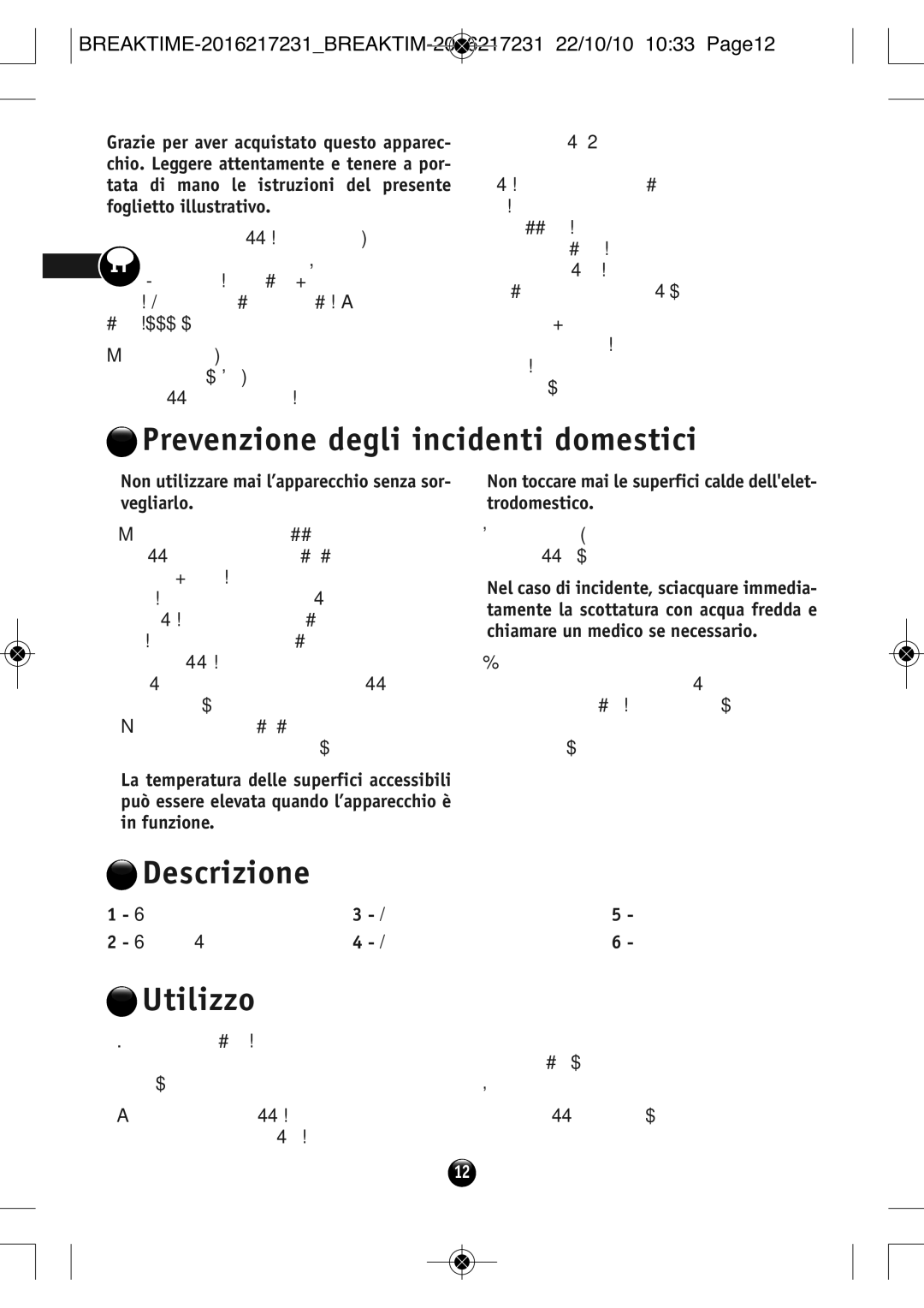 Tefal SM271941 manual Prevenzione degli incidenti domestici, Descrizione, Utilizzo 