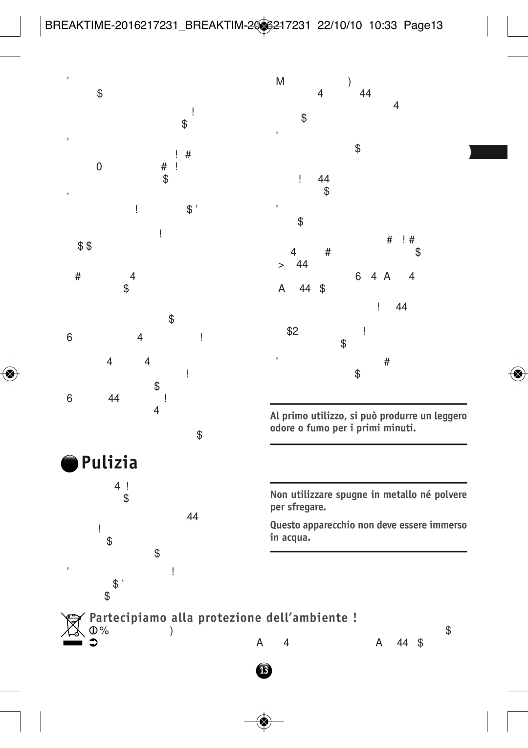 Tefal SM271941 manual Pulizia, Partecipiamo alla protezione dell’ambiente 