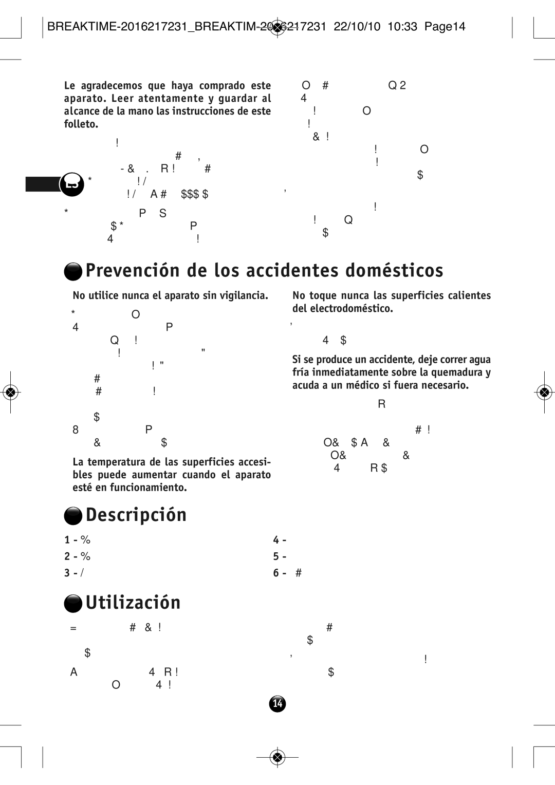 Tefal SM271941 manual Prevención de los accidentes domésticos, Descripción, Utilización, Indicador de temperatura 