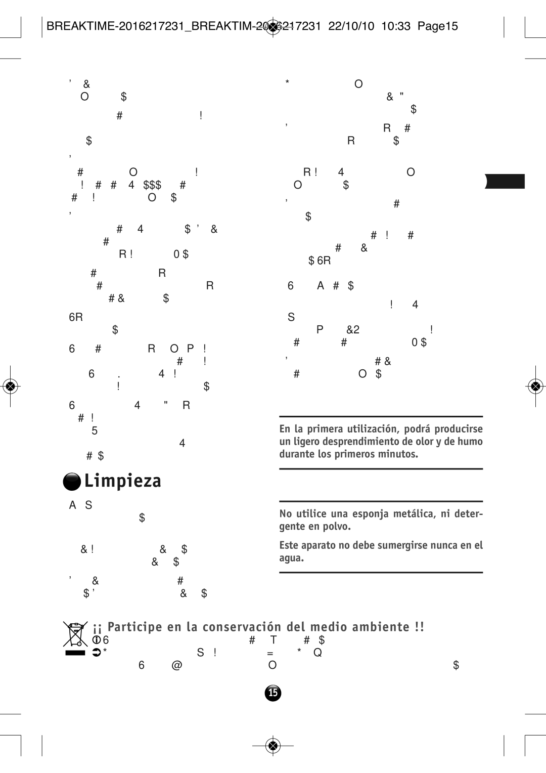 Tefal SM271941 manual Limpieza, ¡¡ Participe en la conservación del medio ambiente 