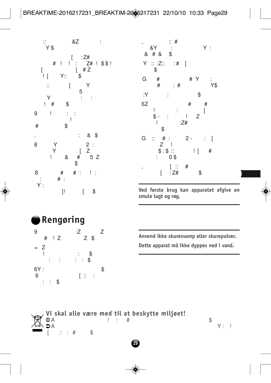 Tefal SM271941 manual Rengøring, Vi skal alle være med til at beskytte miljøet 