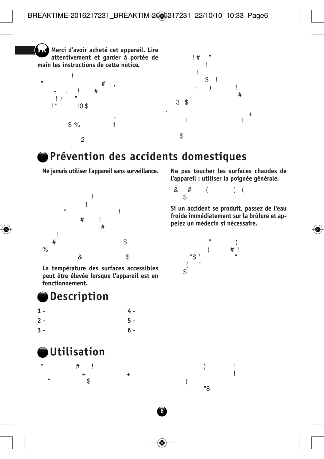 Tefal SM271941 manual Prévention des accidents domestiques, Description, Utilisation 