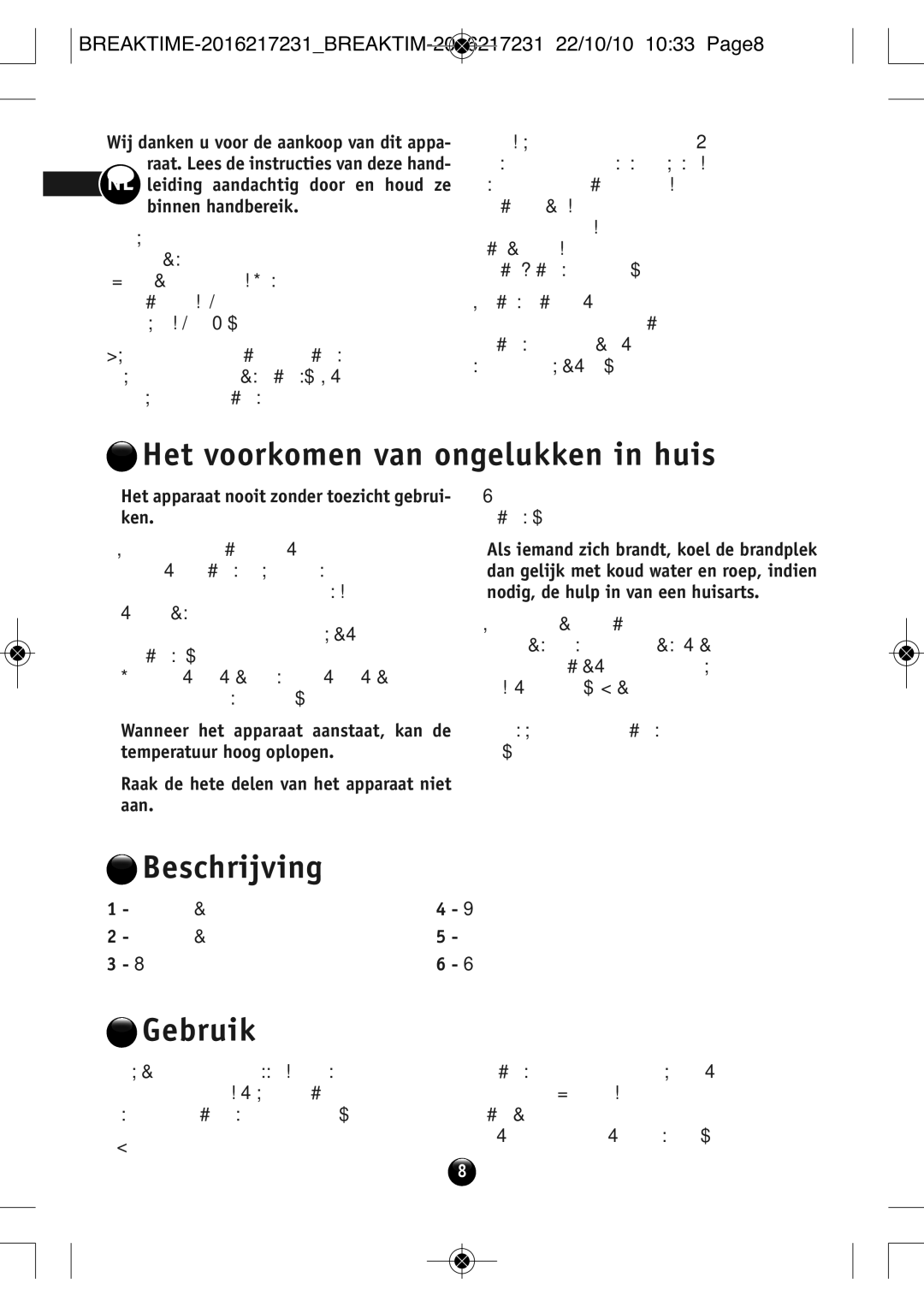 Tefal SM271941 manual Het voorkomen van ongelukken in huis, Beschrijving, Gebruik 