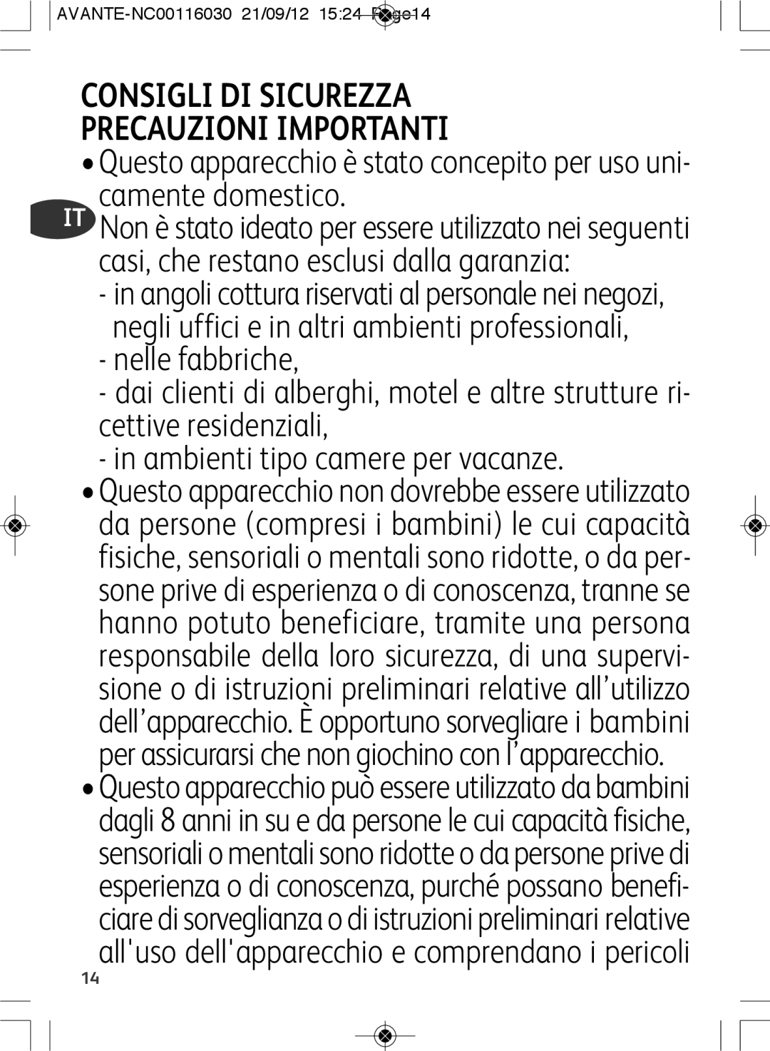 Tefal SM603833 manual Consigli DI Sicurezza Precauzioni Importanti 