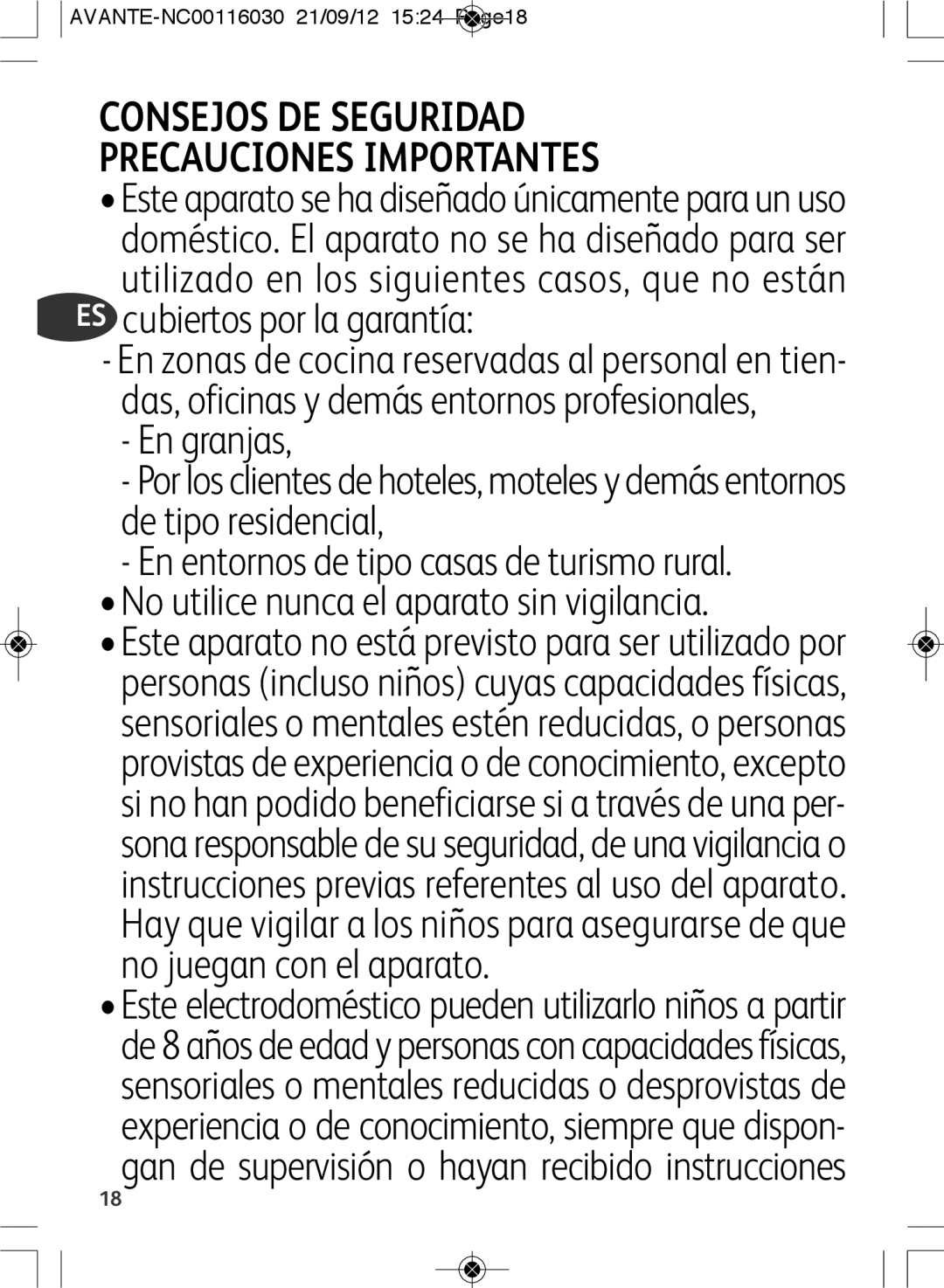 Tefal SM603833 manual Consejos DE Seguridad Precauciones Importantes 