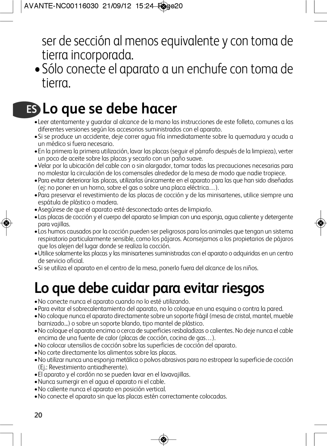 Tefal SM603833 manual ES Lo que se debe hacer 