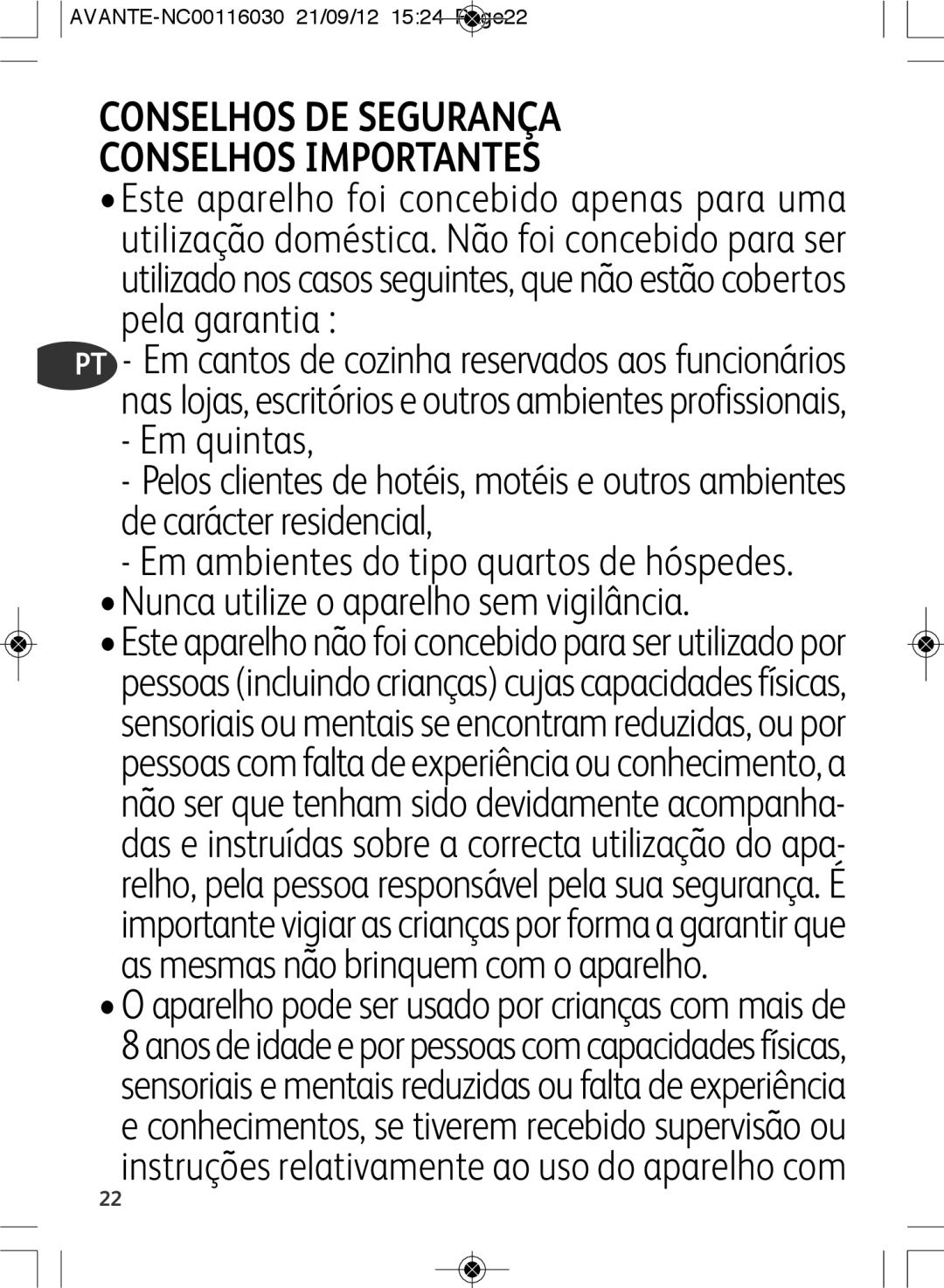 Tefal SM603833 manual Conselhos DE Segurança Conselhos Importantes 