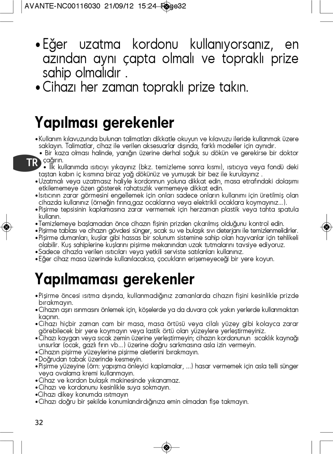 Tefal SM603833 manual Yapılması gerekenler 