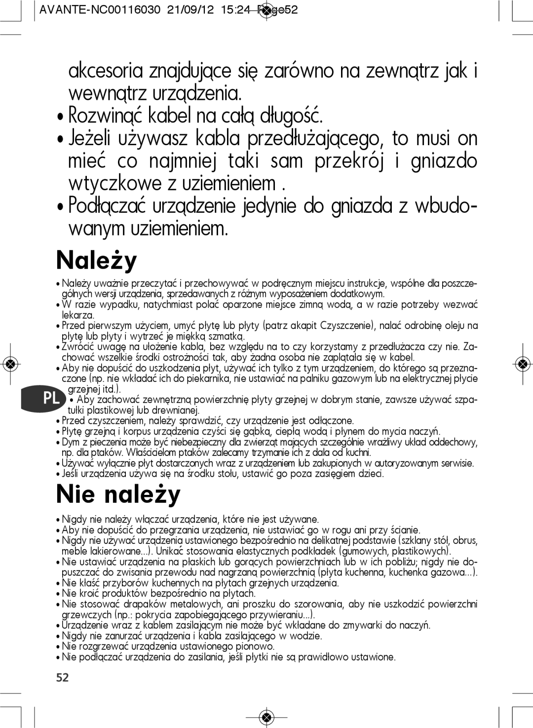 Tefal SM603833 manual Należy 