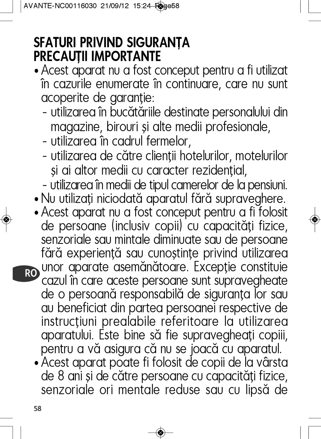 Tefal SM603833 manual Sfaturi Privind Siguranţa Precauţii Importante, Utilizarea în cadrul fermelor 