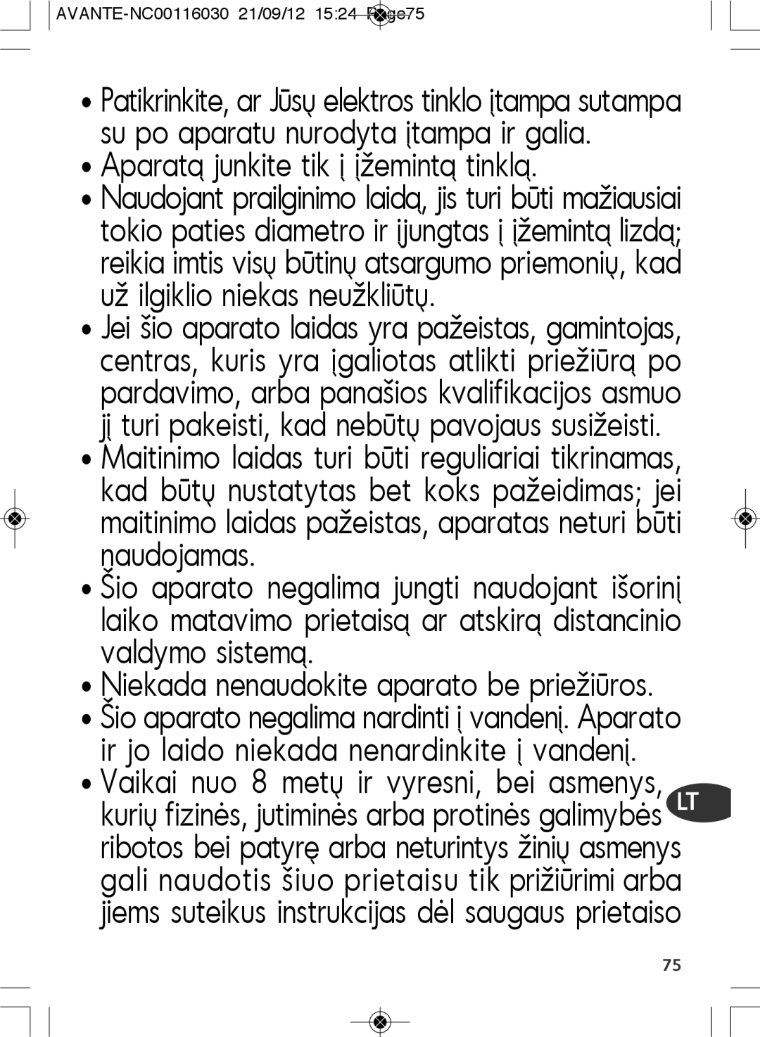 Tefal SM603833 manual Aparatą junkite tik į įžemintą tinklą 