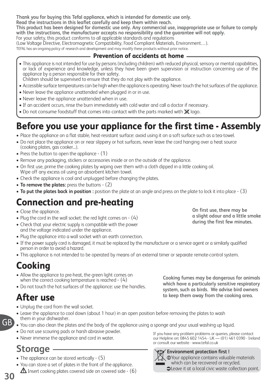 Tefal SW322612 manual Connection and pre-heating, Cooking, After use, Storage 