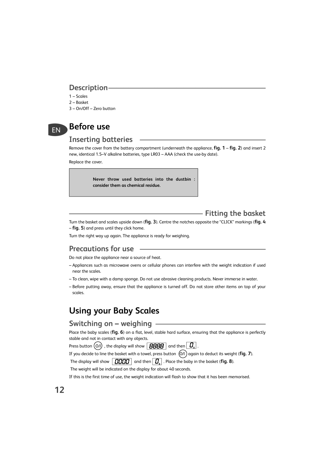 Tefal TD4000K0 manual Before use, Using your Baby Scales 