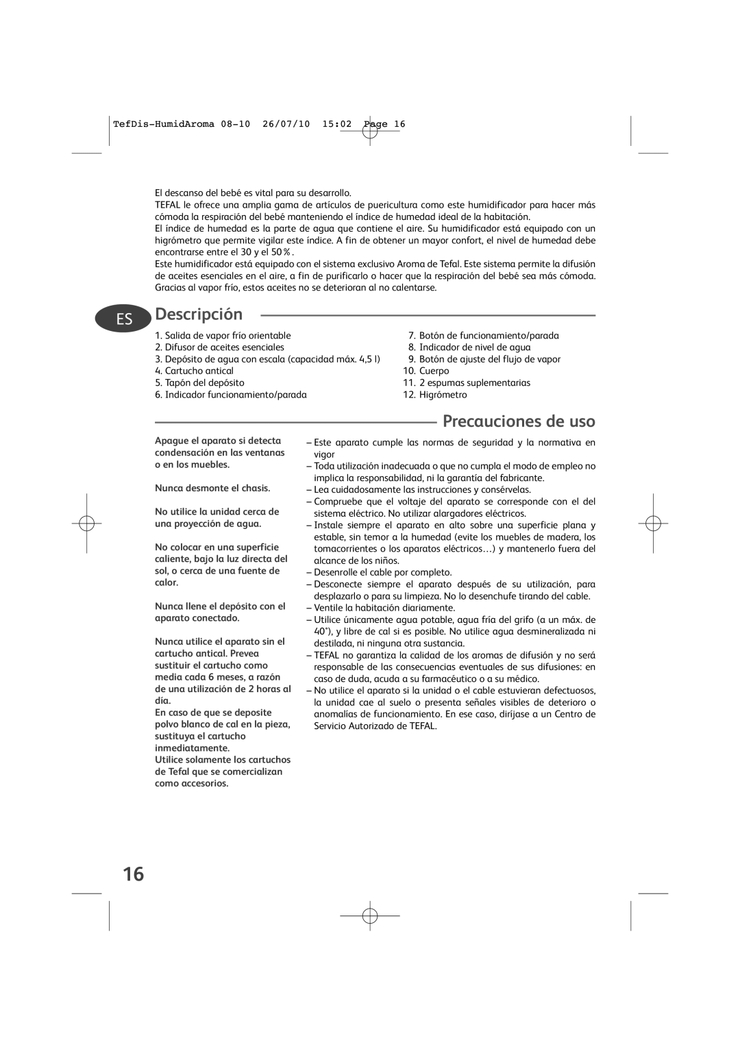 Tefal TD4100K0 manual Descripción, Precauciones de uso, Salida de vapor frío orientable 