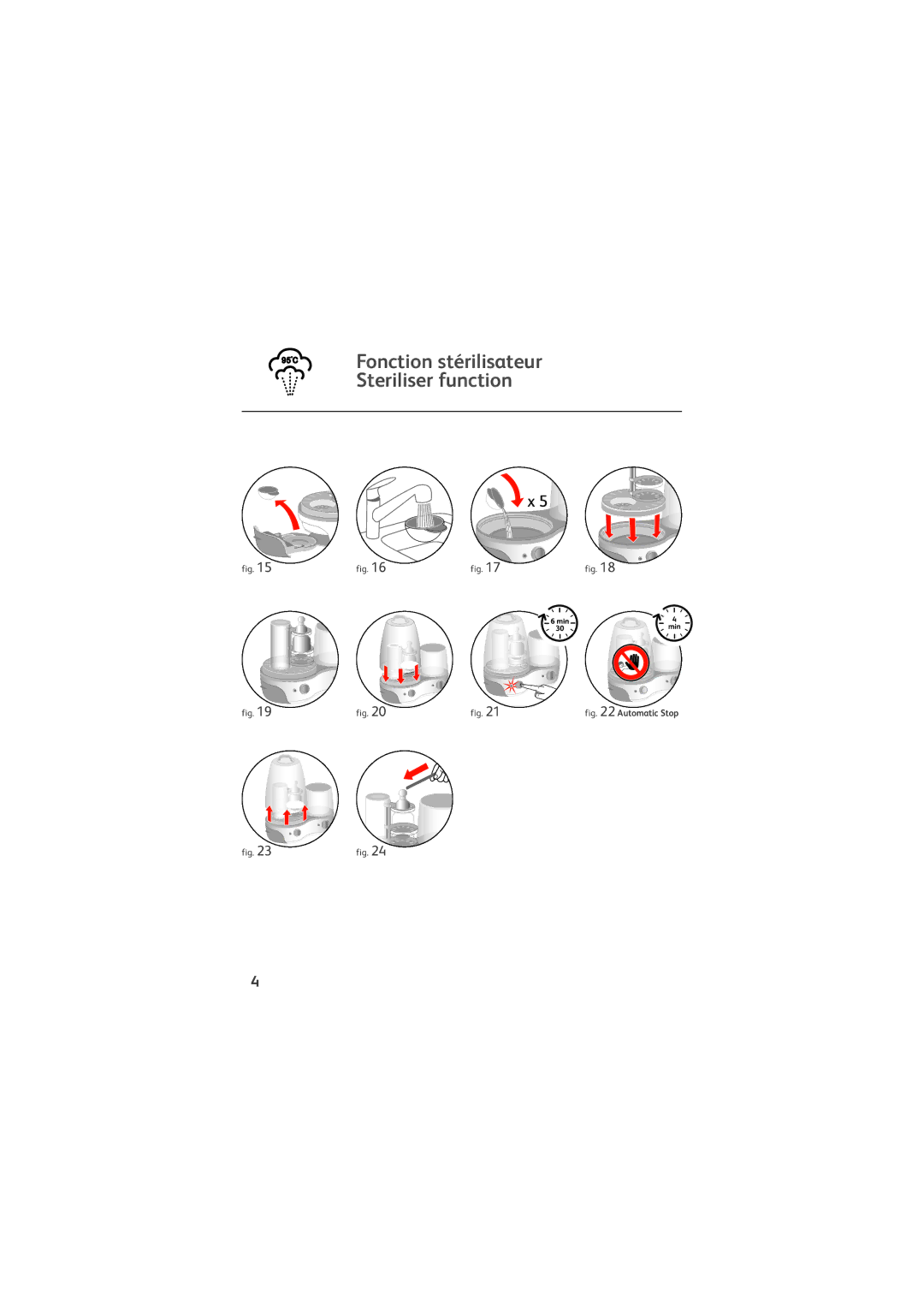 Tefal TD4200K0 manual Fonction stérilisateur Steriliser function, Automatic Stop 